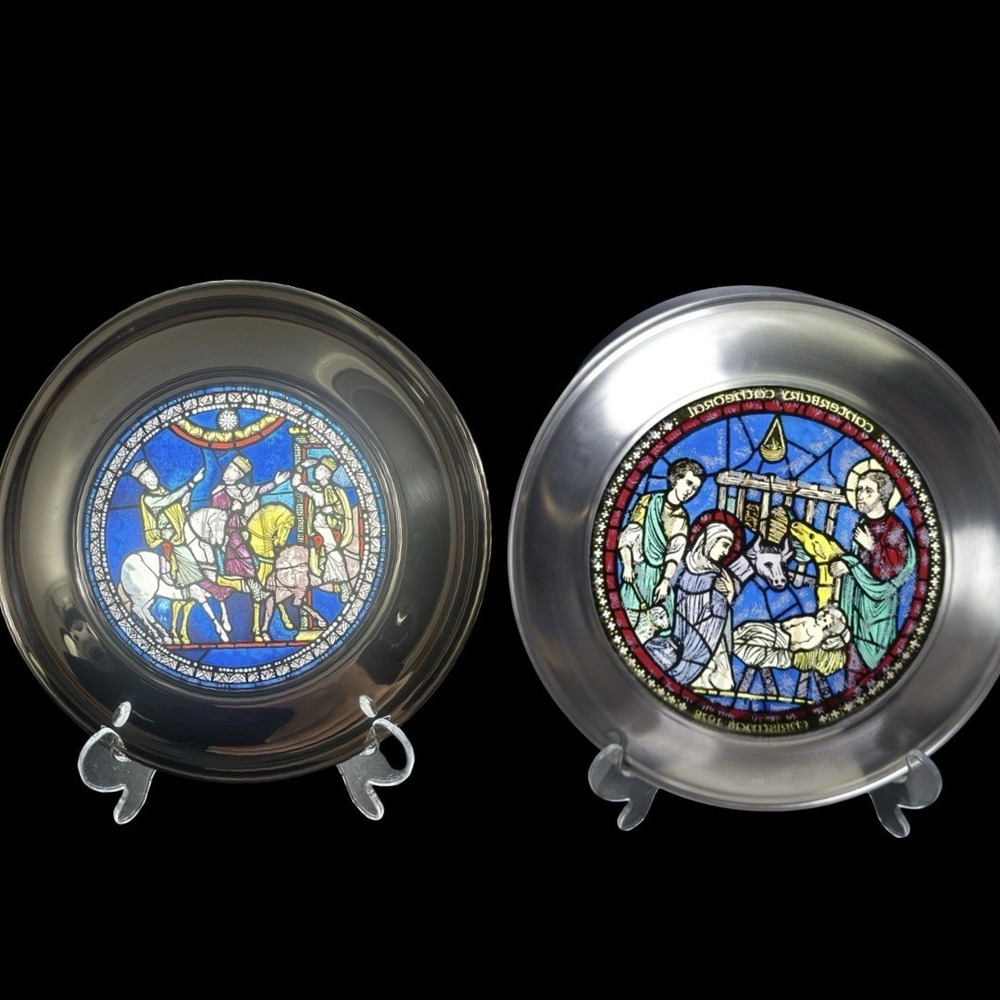 US Historical Society Canterbury Cathedral Christmas Nativity Plates 1978 1993